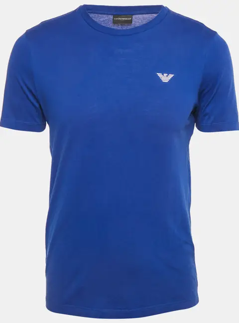 Emporio Armani Blue Logo Embroidered Jersey Crewneck T-Shirt S