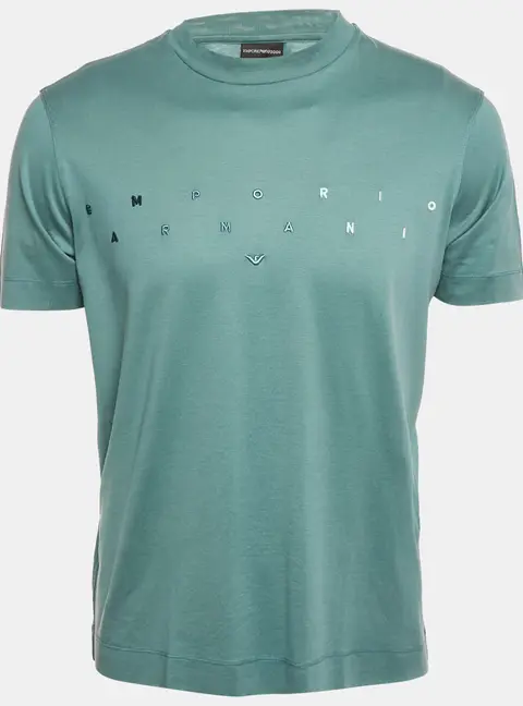 Emporio Armani Blue Logo Embroidered Jersey T-Shirt S