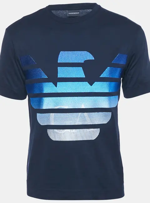 Emporio Armani Navy Blue Logo Embroidery Cotton Crew Neck T-Shirt S