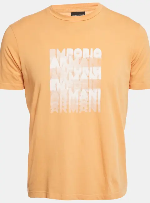Emporio Armani Light Orange Logo Print Cotton T-Shirt S