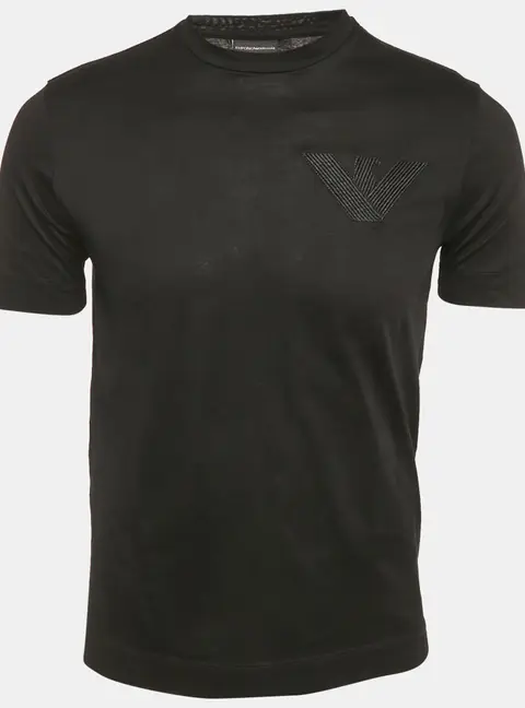 Emporio Armani Black Logo Embroidered Jersey T-Shirt S