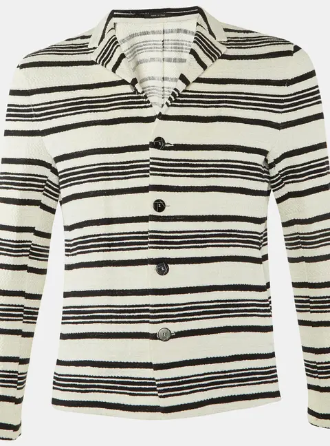 Emporio Armani Monochrome Striped Cotton Button Front Jacket L
