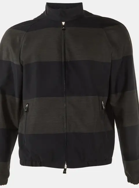 Emporio Armani Black Striped Wool & Cotton Zip Up Jacket L