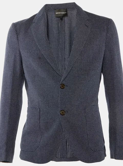 Emporio Armani Navy Blue Square Pattern Cotton Button Front Jacket M