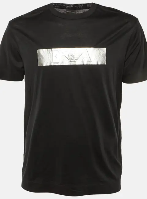 Emporio Armani Black Foil Logo Detail Knit T-Shirt L