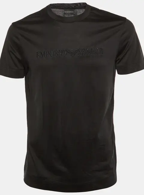 Emporio Armani Black Logo Embroidered Jersey Crew Neck T-Shirt L