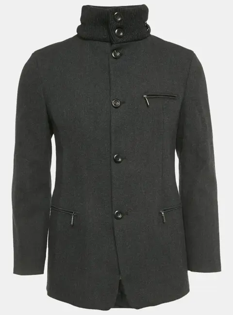 Emporio Armani Grey Wool & Cotton Concealed Hood Coat M