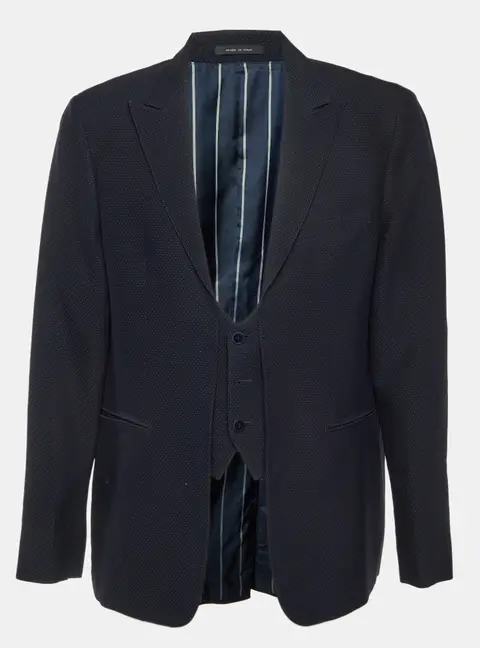 Emporio Armani Navy Blue Dotted Wool Vest Detail Blazer XXL