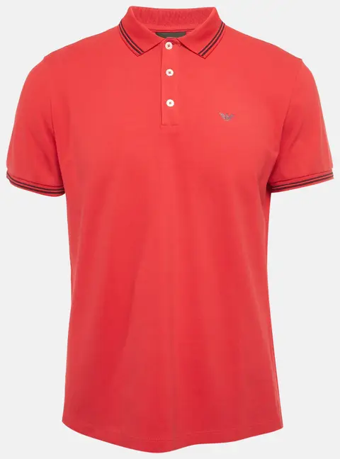 Emporio Armani Red Logo Print Pique Polo T-Shirt L