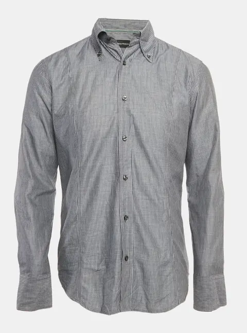 Emporio Armani Dark Grey Striped Cotton Button Front Shirt S