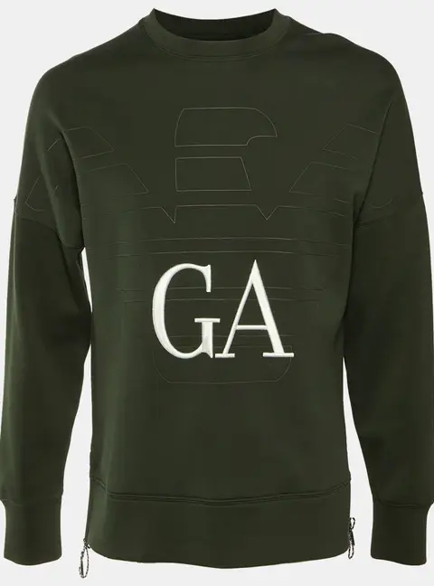 Emporio Armani Green Jersey Logo Embroidered Sweatshirt S
