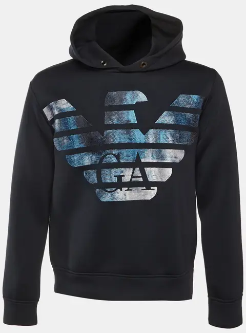 Emporio Armani Midnight Blue Jersey Logo Embroidered Hoodie S