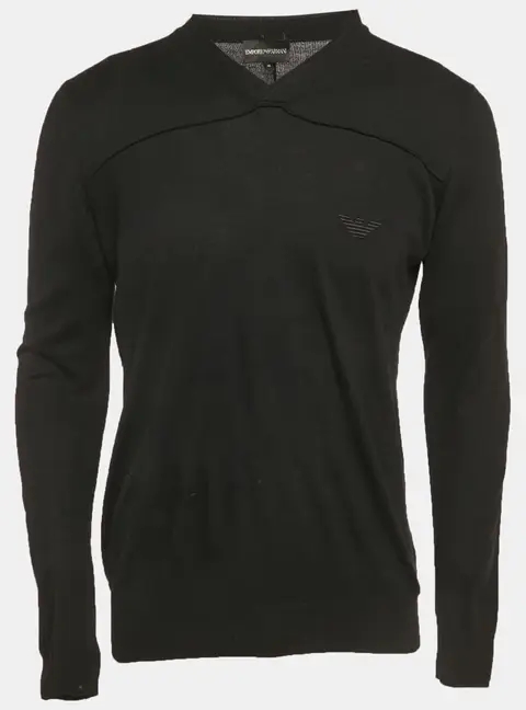 Emporio Armani Black Knit V-Neck Sweater M