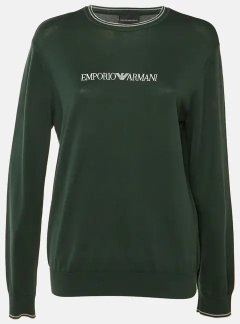 Emporio Armani Green Cotton Knit Logo Embroidered Sweatshirt S