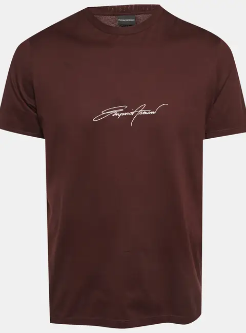 Emporio Armani Burgundy Logo Embroidered Jersey T-Shirt XL