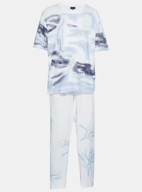 Emporio Armani Blue/White Printed Jersey and Cotton Set XL