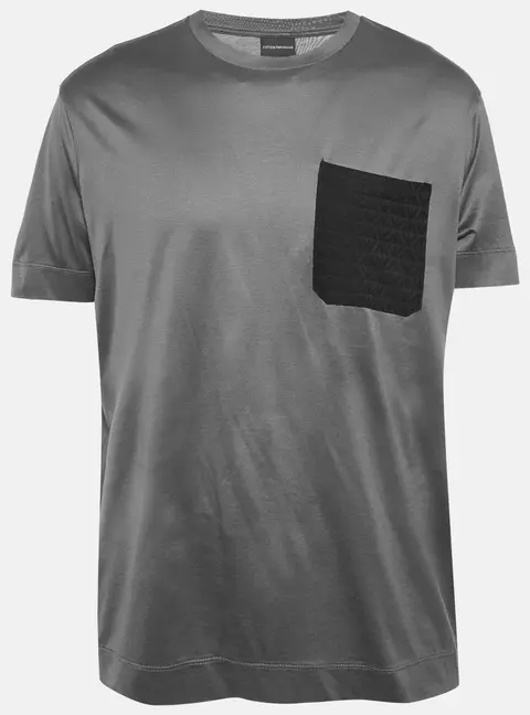 Emporio Armani Grey Embroidered Pocket Jersey T-Shirt XXL