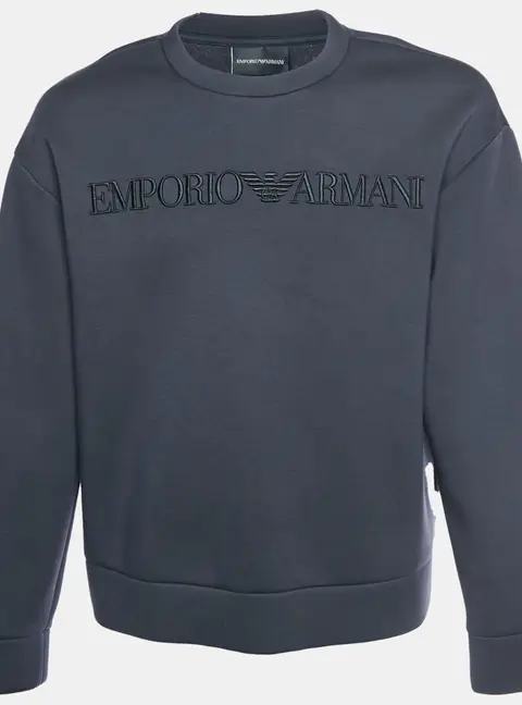 Emporio Armani Navy Blue Logo Embroidered Knit Sweatshirt L