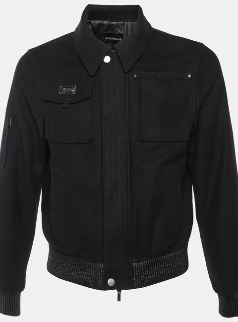 Emporio Armani Black Wool & Angora Zip Up Bomber Jacket S