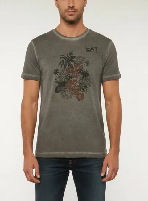 Emporio Armani EA7 Grey Floral Print Jersey Crewneck T-Shirt L