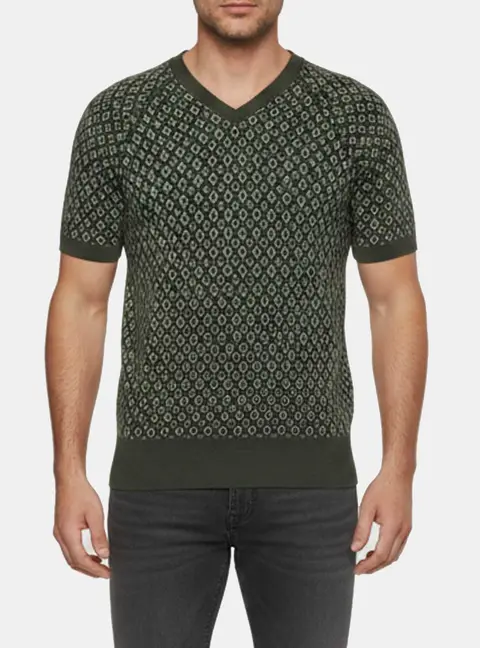 Emporio Armani Green Knit Short Sleeve Sweater M