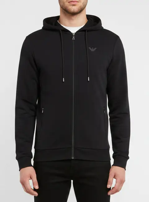 Emporio Armani Black Jersey Zip Up Hoodie Jacket S