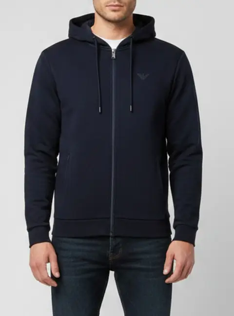 Emporio Armani Navy Blue Jersey Zip Up Hoodie S