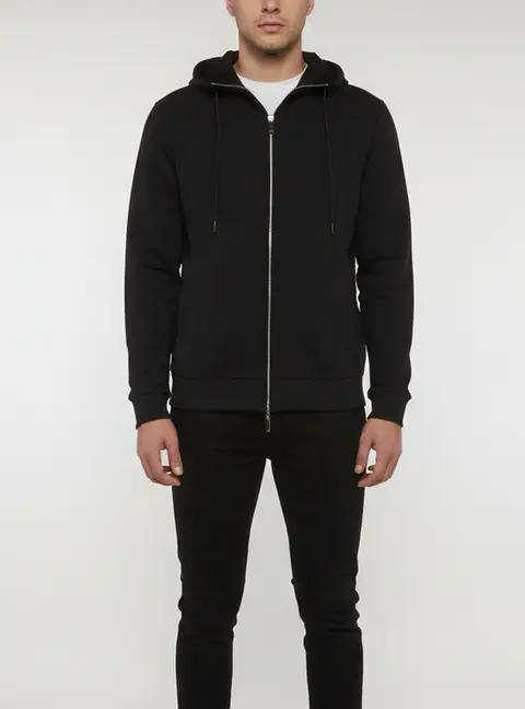 Emporio Armani Black Printed Jersey Zip Up Hoodie S
