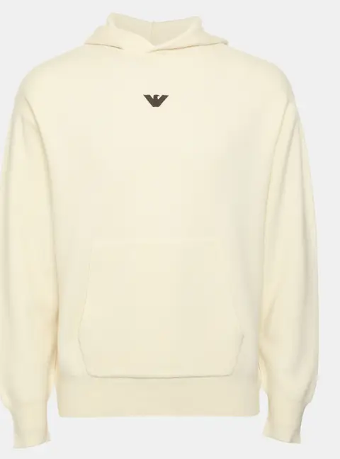 Emporio Armani Cream Eagle Logo Embroidered Hoodie S