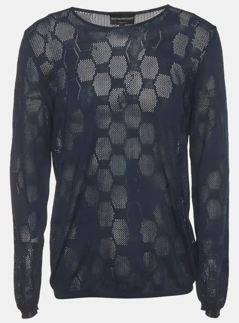 Emporio Armani Blue Open Knit Semi-Sheer Crewneck Jumper XXXL