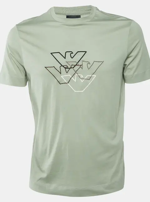Emporio Armani Sage Green Cotton Eagle Embroidered Crew Neck T-Shirt S