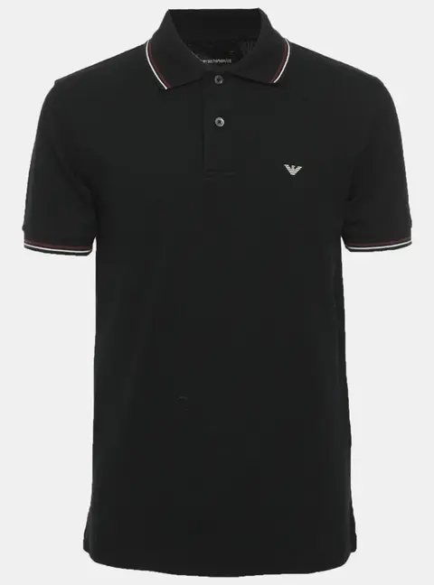 Emporio Armani Dark Navy Stretch Cotton Contrast Short Sleeve Polo Shirt S