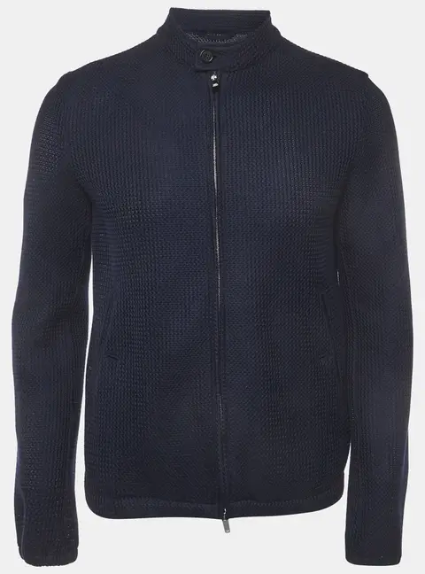 Emporio Armani Navy Blue Textured Knit Zip-Up Jacket M