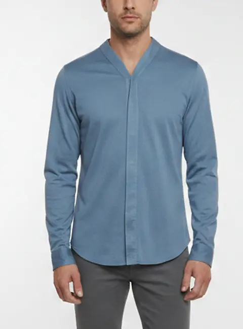 Emporio Armani Blue Textured Knit Button Up Shirt L