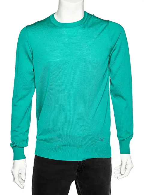 Emporio Armani Green Wool Crewneck Jumper XL