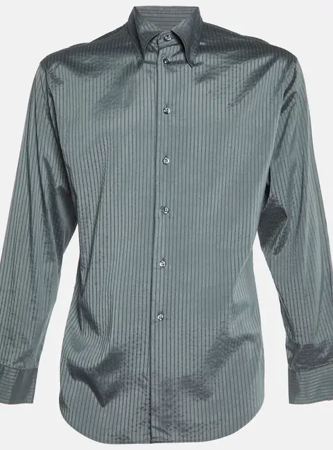 Emporio Armani Grey Striped Cotton Blend Button Down Shirt L