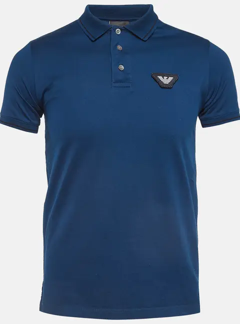 Emporio Armani Blue Cotton Knit Polo Tshirt S