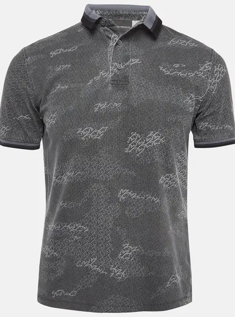 Emporio Armani Grey Printed Knit Polo Contrast Trim T-Shirt S