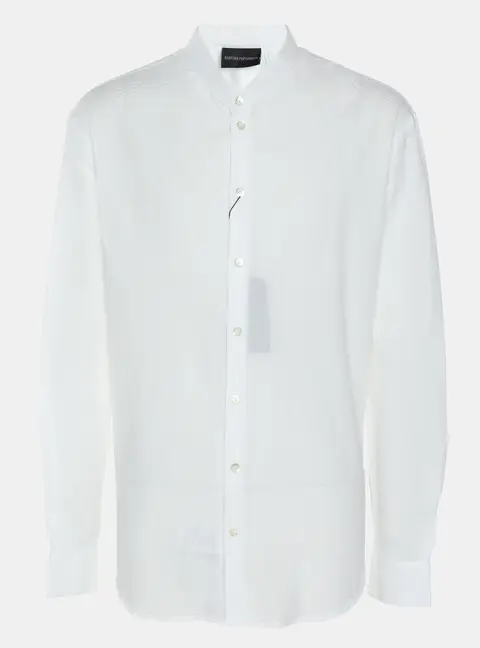 Emporio Armani White Textured Cotton Button Front Shirt L