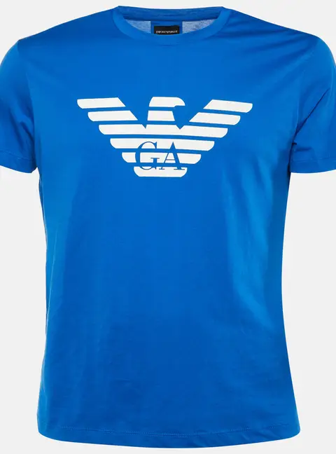 Emporio Armani Blue Logo Printed Cotton Knit T-Shirt L