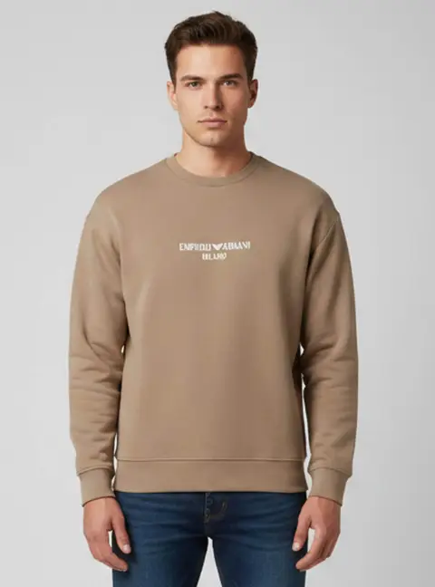 Emporio Armani Beige Logo Graphic Double Jersey Sweatshirt M