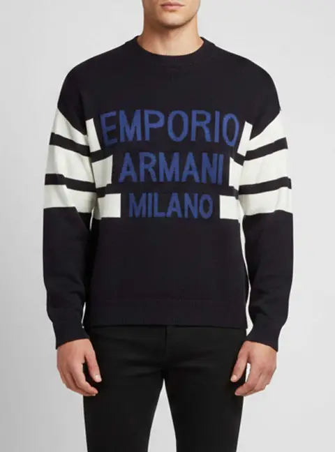 Emporio Armani Black Striped Logo Wool Blend Knit Sweater M
