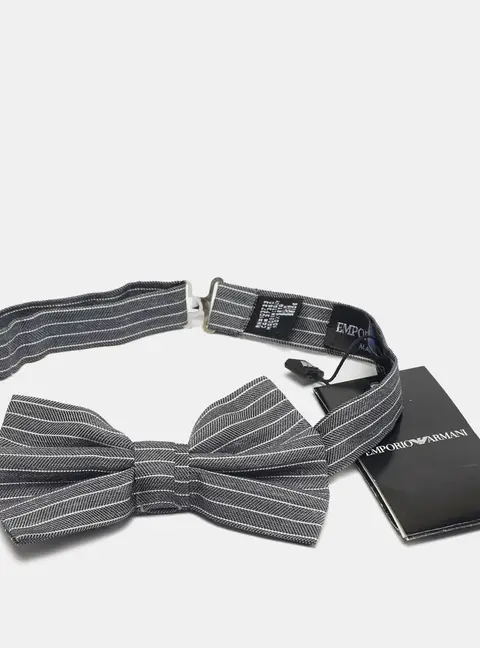 Emporio Armani Grey Striped Papillon Annodato Bow Tie