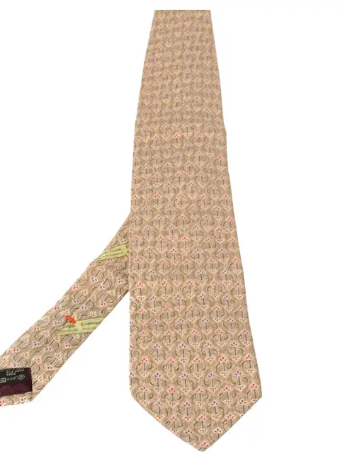 Ermenegildo Zegna Disegno Esclusivo Cream Floral Patterned Silk Traditional Tie