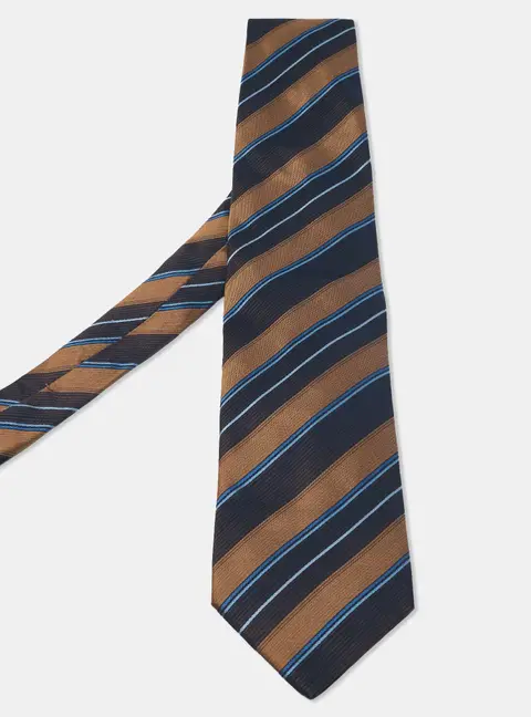 Ermenegildo Zegna Brown & Navy Blue Diagonal Striped Silk Tie