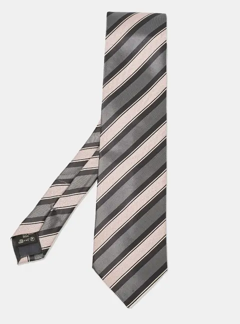 Ermenegildo Zegna Grey Striped Silk Tie