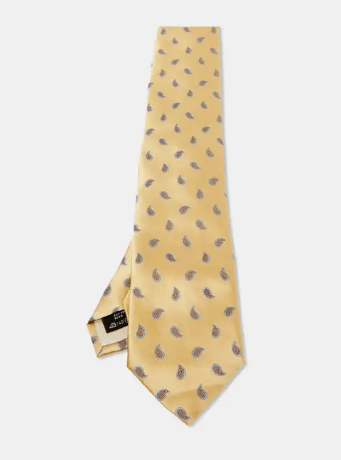 Ermenegildo Zegna Yellow Paisley Motif  Silk Classic Tie