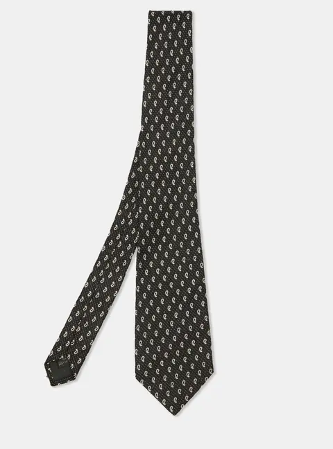 Ermenegildo Zegna Black Paisley Pattern Silk Tie