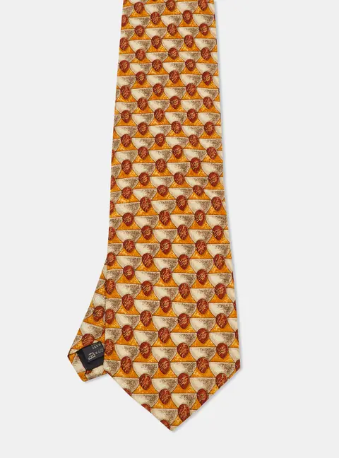 Ermenegildo Zegna Orange Printed Silk Traditional Tie