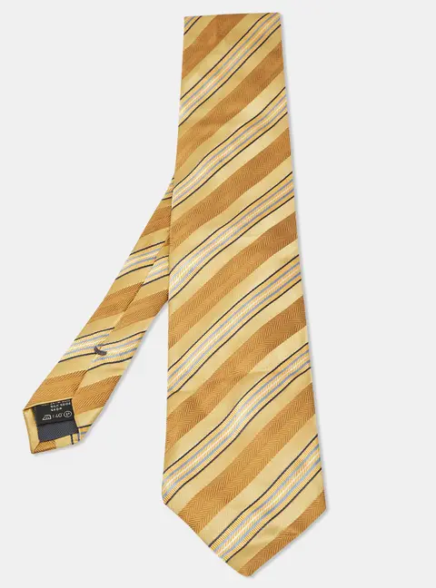 Ermenegildo Zegna Ochre Yellow Diagonal Striped  Silk Traditional Tie